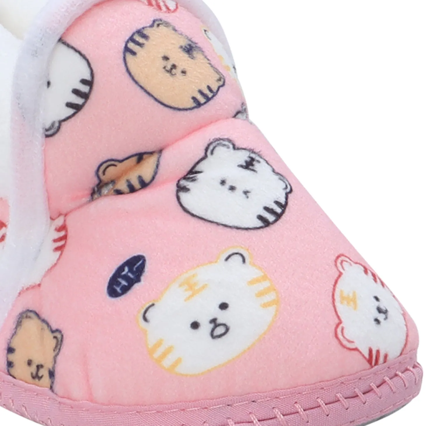 Baby Moo Kitty Face Printed Soft Slip-On Anti-Skid Plush Warm Booties - Pink