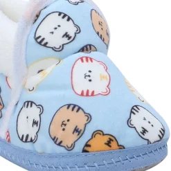 Baby Moo Kitty Face Printed Soft Slip-On Anti-Skid Plush Warm Booties - Blue