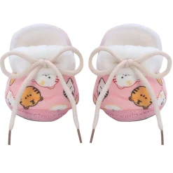 Baby Moo Kitty Face Printed Soft Slip-On Anti-Skid Plush Warm Booties - Pink
