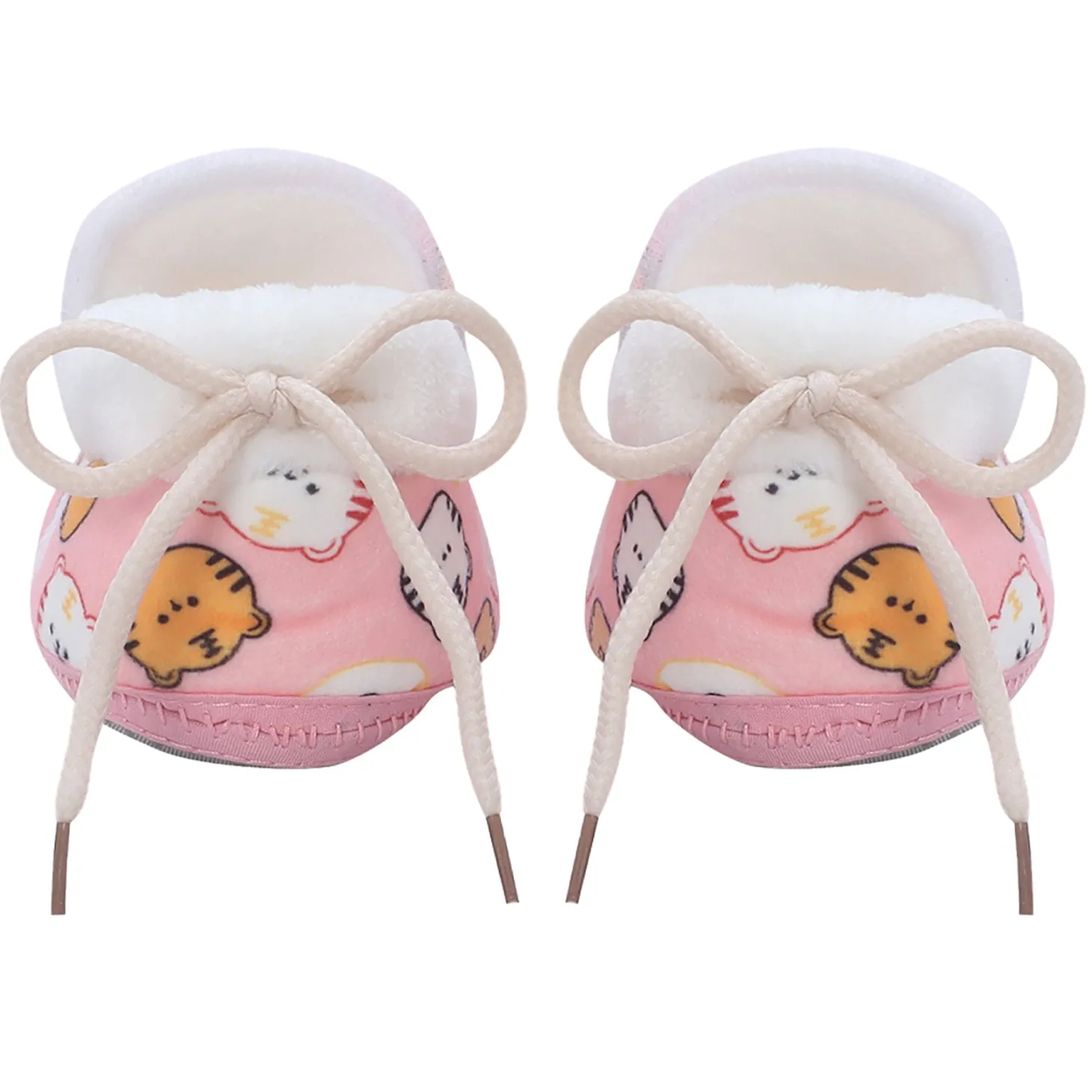 Baby Moo Kitty Face Printed Soft Slip-On Anti-Skid Plush Warm Booties - Pink