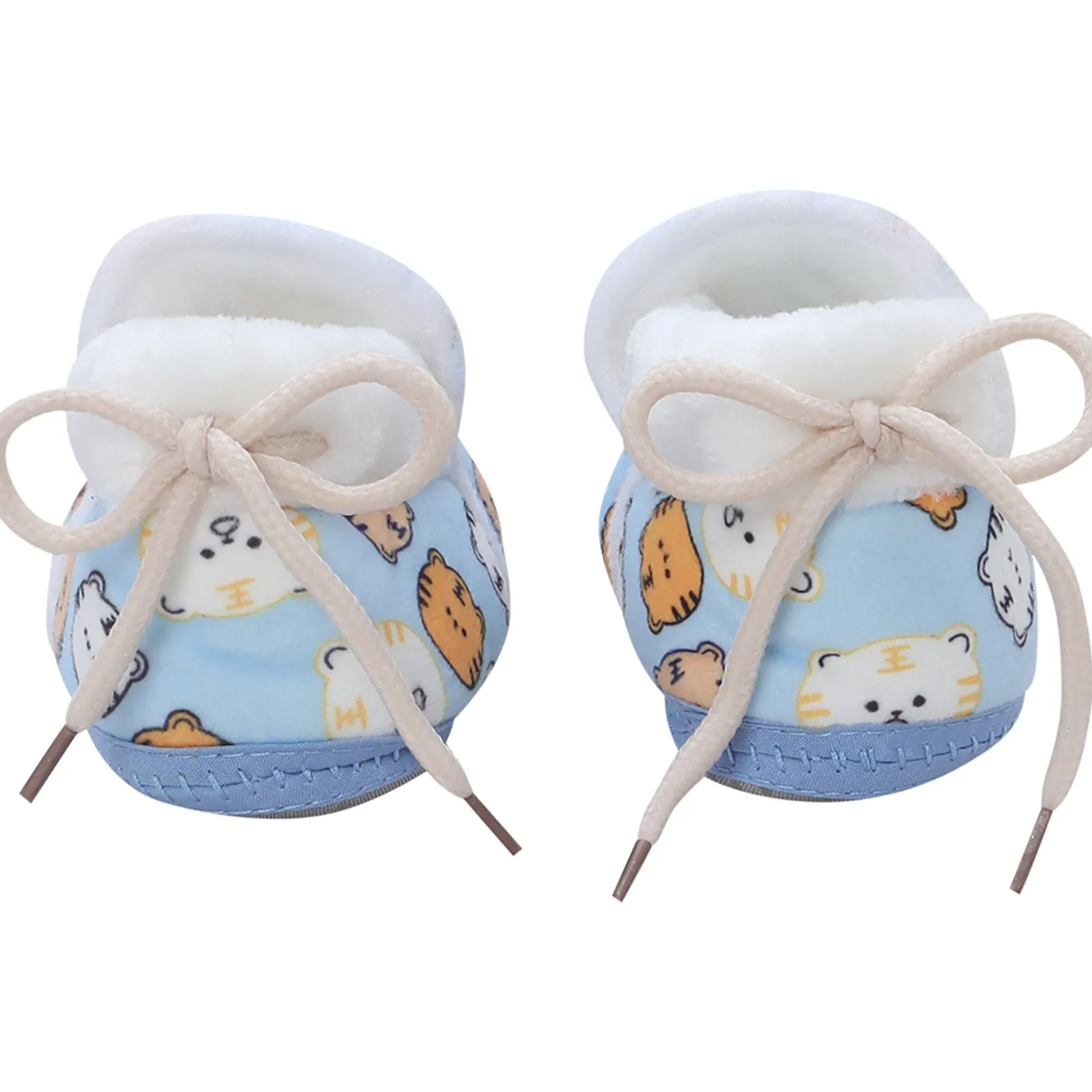 Baby Moo Kitty Face Printed Soft Slip-On Anti-Skid Plush Warm Booties - Blue