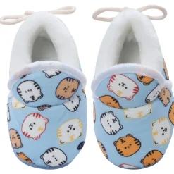 Baby Moo Kitty Face Printed Soft Slip-On Anti-Skid Plush Warm Booties - Blue