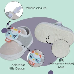Baby Moo Kitty Love Soft Sole Anti-Slip Booties - Beige