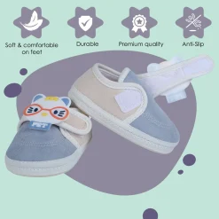 Baby Moo Kitty Love Soft Sole Anti-Slip Booties - Blue