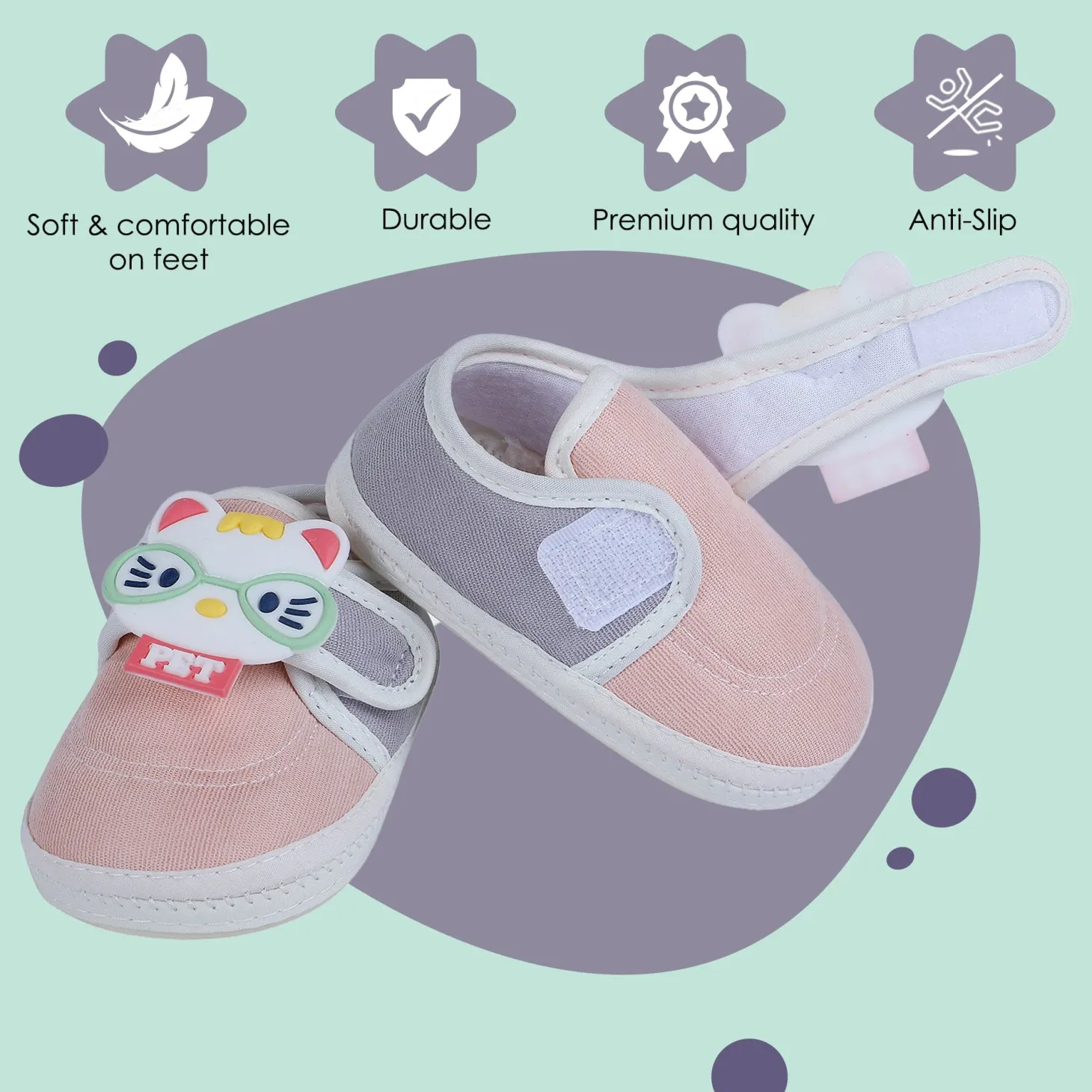 Baby Moo Kitty Love Soft Sole Anti-Slip Booties - Pink