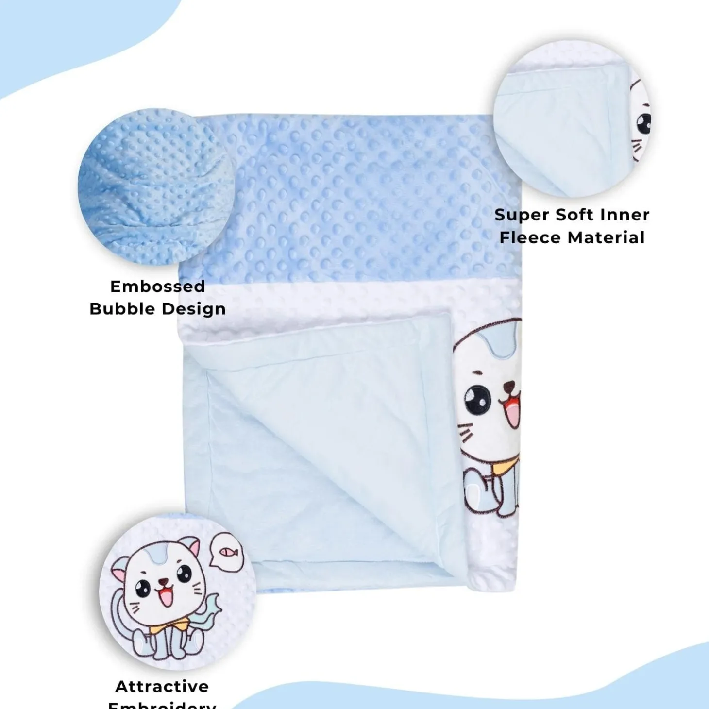 Baby Moo Kitty Plush Cotton All Season Nursery Blanket - Blue