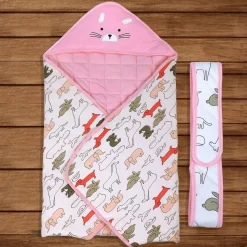 Baby Moo Kitty Warm Hooded Quilted Wrapper - Pink