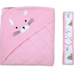 Baby Moo Kitty Warm Hooded Quilted Wrapper - Pink