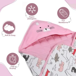 Baby Moo Kitty Warm Hooded Quilted Wrapper - Pink