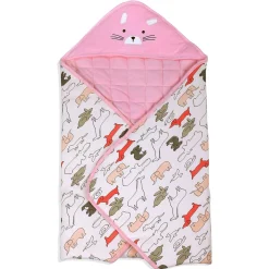 Baby Moo Kitty Warm Hooded Quilted Wrapper - Pink