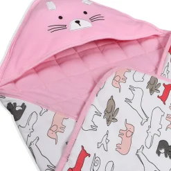 Baby Moo Kitty Warm Hooded Quilted Wrapper - Pink