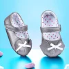 Baby Moo Koala Bow Applique Velcro Strap Anti-Skid Ballerina Booties - Grey
