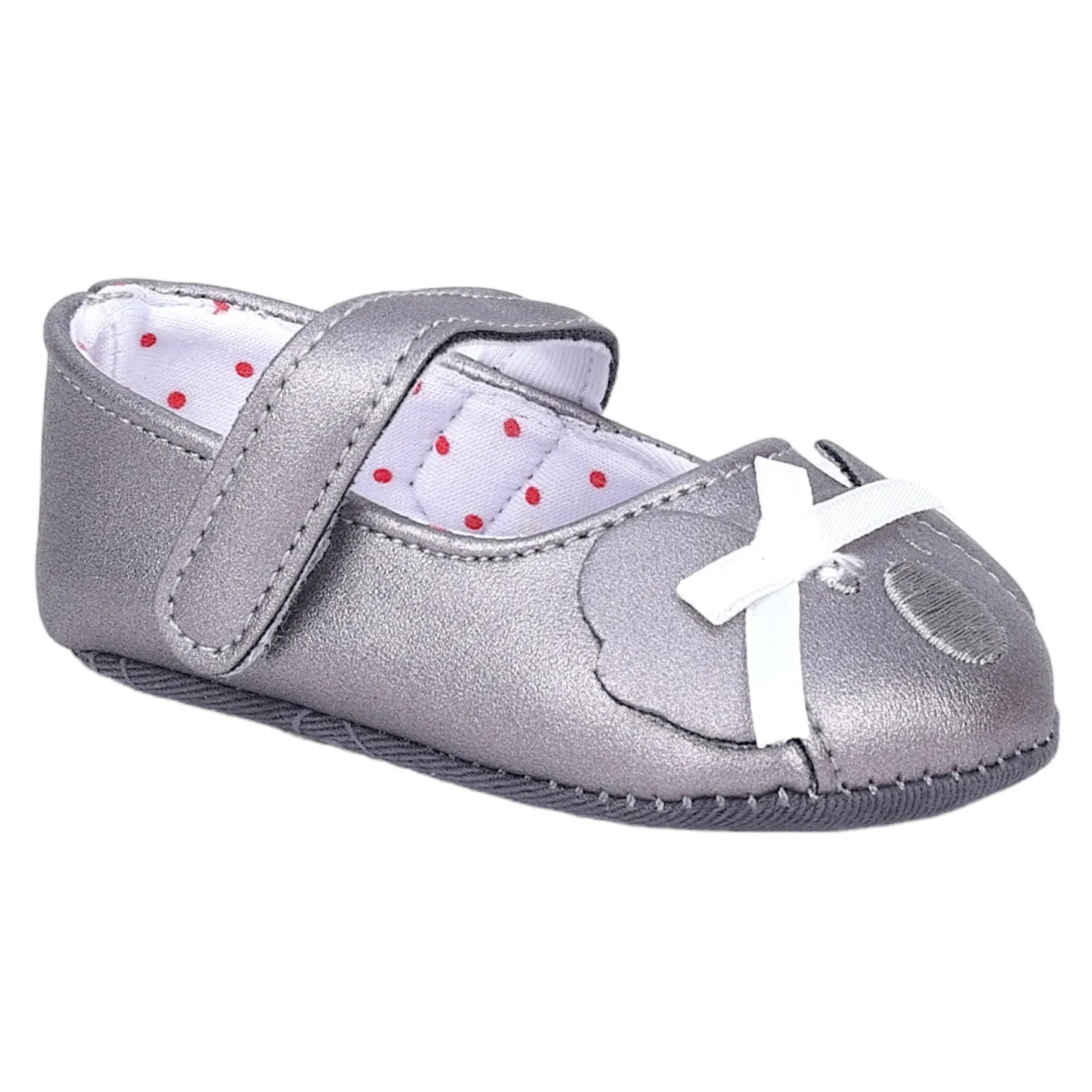 Baby Moo Koala Bow Applique Velcro Strap Anti-Skid Ballerina Booties - Grey