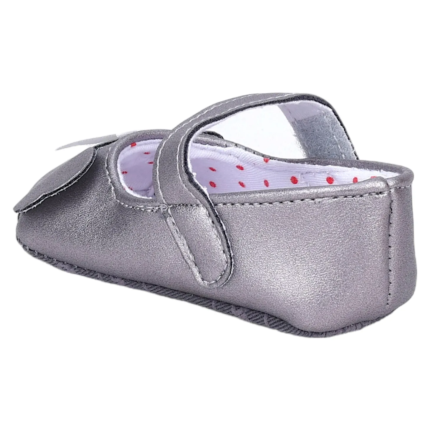 Baby Moo Koala Bow Applique Velcro Strap Anti-Skid Ballerina Booties - Grey