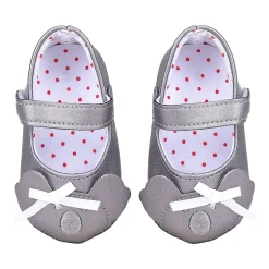 Baby Moo Koala Bow Applique Velcro Strap Anti-Skid Ballerina Booties - Grey