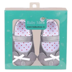 Baby Moo Koala Bow Applique Velcro Strap Anti-Skid Ballerina Booties - Grey