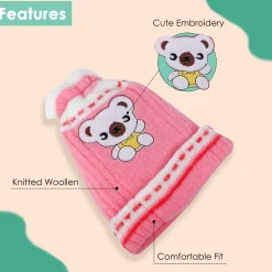 Baby Moo Koala Breathable Beanie Warm Knitted Woollen Cap - Pink