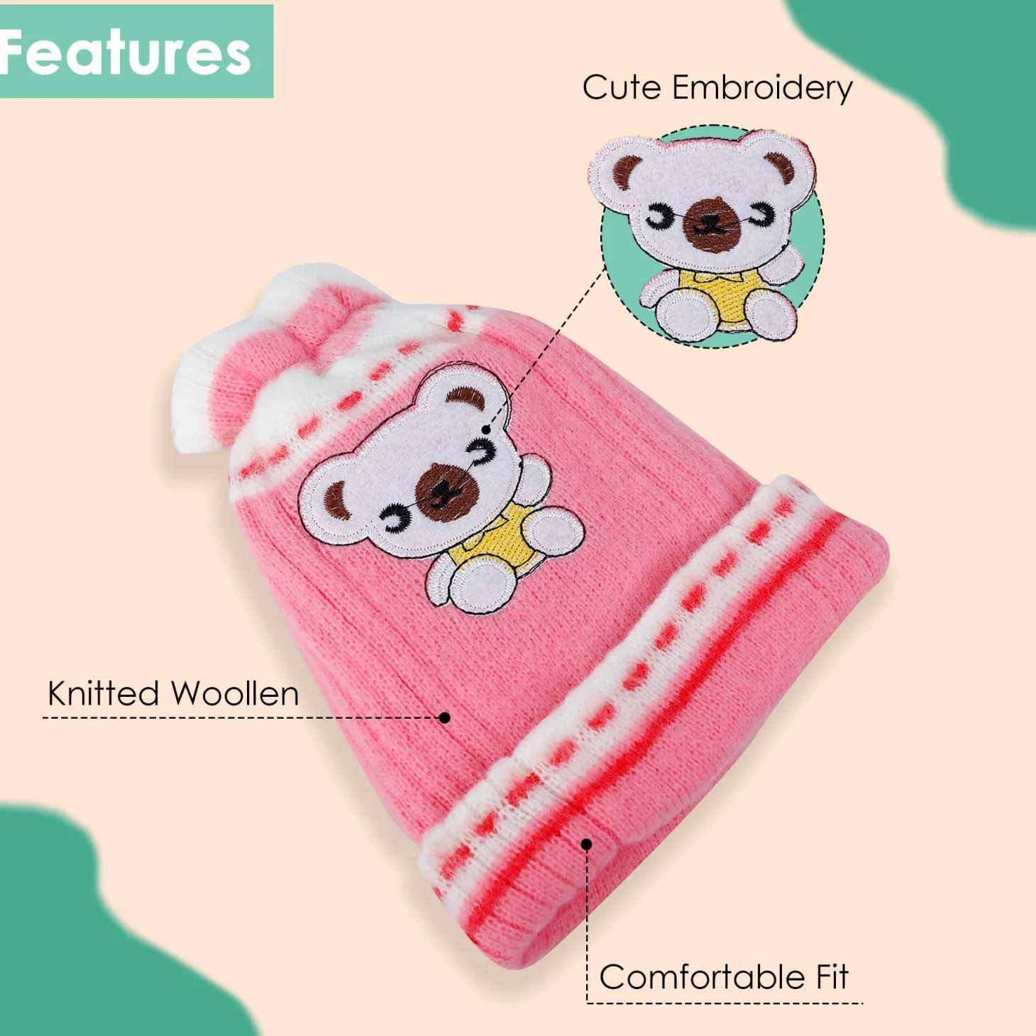 Baby Moo Koala Breathable Beanie Warm Knitted Woollen Cap - Pink