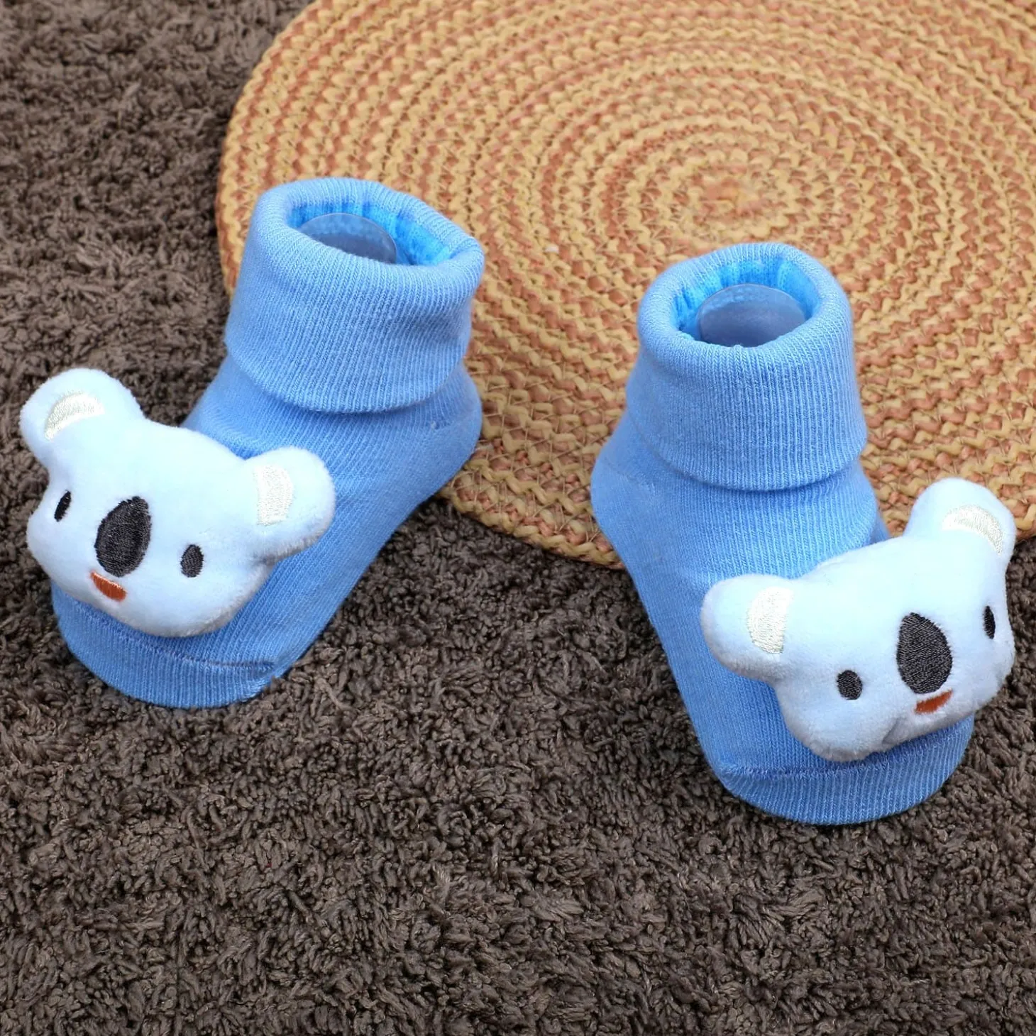 Baby Moo Koala Cotton Anti-Skid 3D Socks - Blue