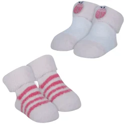 Baby Moo Lady Bug Stripes Soft Socks Booties Pack of 2 - Pink, White