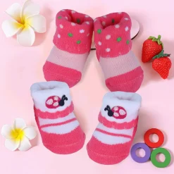 Baby Moo Ladybug Polka Dotted Newborn Breathable Infant Cotton Socks - Pink