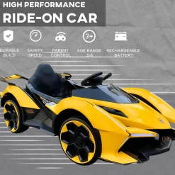Baby Moo Lambo Ride-On Sports Car | 12V Kids Electric Toy Vehicle | Parental Remote Control | USB MP3 Player | Ages 1-6 - Yellow