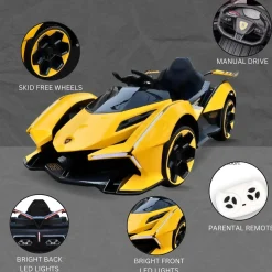 Baby Moo Lambo Ride-On Sports Car | 12V Kids Electric Toy Vehicle | Parental Remote Control | USB MP3 Player | Ages 1-6 - Yellow