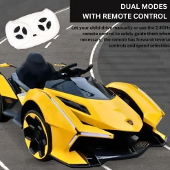 Baby Moo Lambo Ride-On Sports Car | 12V Kids Electric Toy Vehicle | Parental Remote Control | USB MP3 Player | Ages 1-6 - Yellow