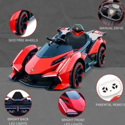 Baby Moo Lambo Ride-On Sports Car | 12V Kids Electric Toy Vehicle | Parental Remote Control | USB MP3 Player | Ages 1-6 - Red