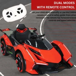 Baby Moo Lambo Ride-On Sports Car | 12V Kids Electric Toy Vehicle | Parental Remote Control | USB MP3 Player | Ages 1-6 - Red
