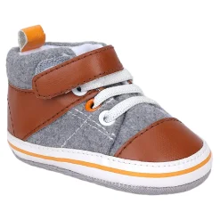 Baby Moo Leather Lace-Up Design Velcro Strap Anti-Skid Sneakers - Grey, Brown