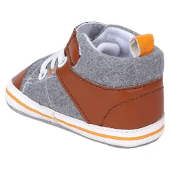Baby Moo Leather Lace-Up Design Velcro Strap Anti-Skid Sneakers - Grey, Brown