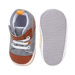 Baby Moo Leather Lace-Up Design Velcro Strap Anti-Skid Sneakers - Grey, Brown