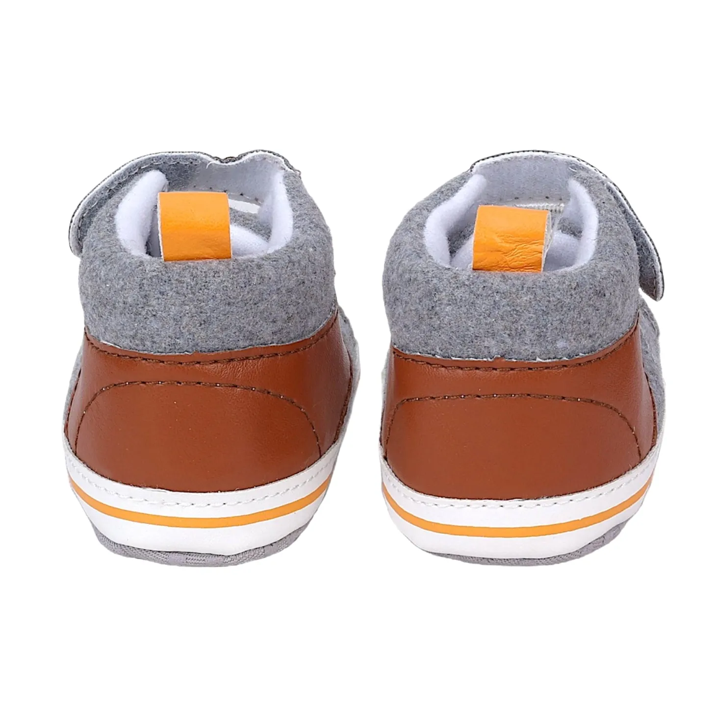 Baby Moo Leather Lace-Up Design Velcro Strap Anti-Skid Sneakers - Grey, Brown