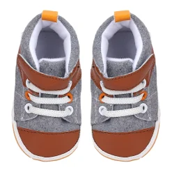 Baby Moo Leather Lace-Up Design Velcro Strap Anti-Skid Sneakers - Grey, Brown