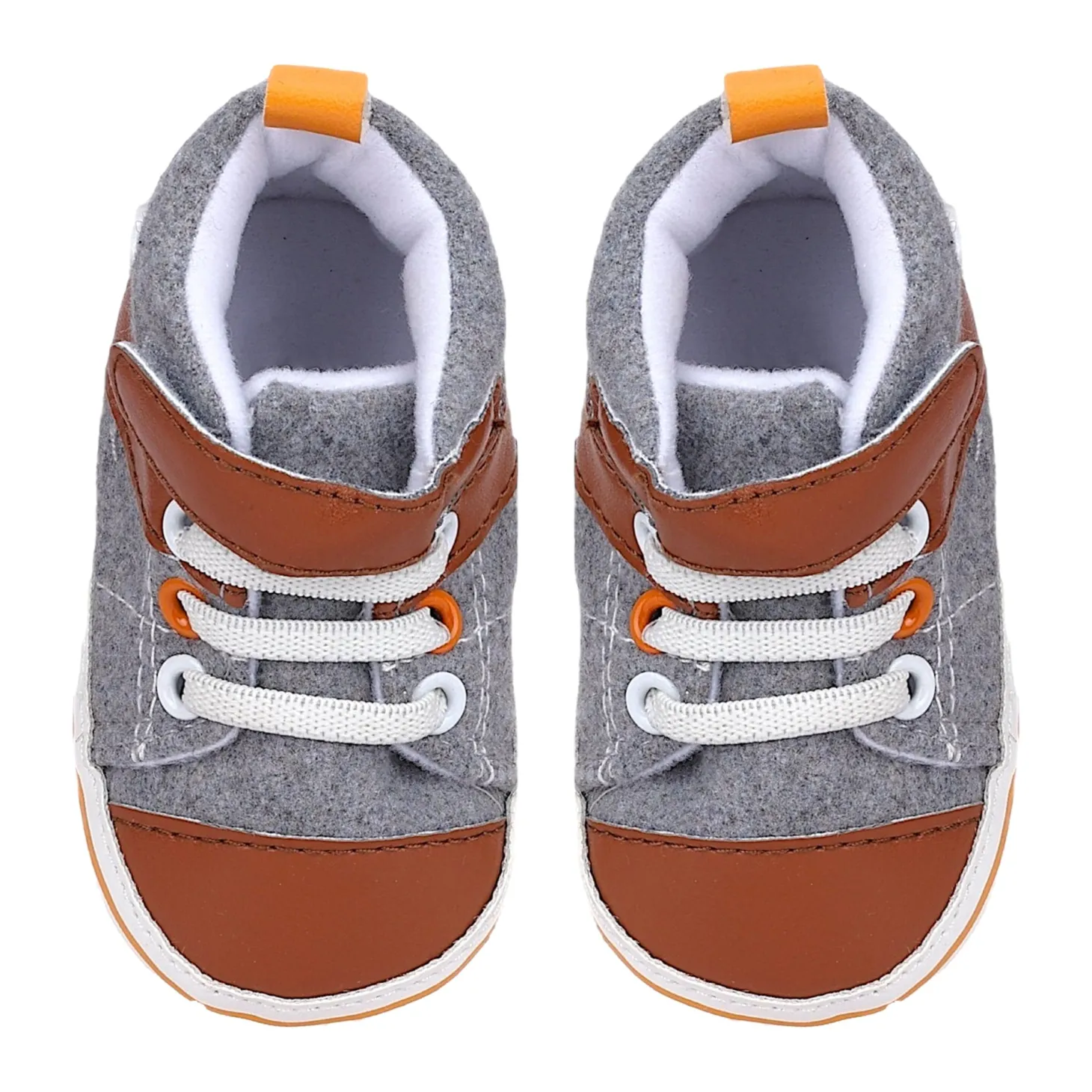 Baby Moo Leather Lace-Up Design Velcro Strap Anti-Skid Sneakers - Grey, Brown