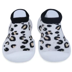 Baby Moo Leopard Print Rubber Comfortable Sole Slip-On Sock Shoes - White