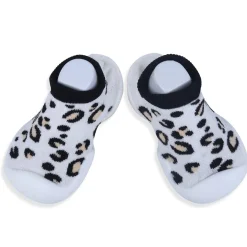 Baby Moo Leopard Print Rubber Comfortable Sole Slip-On Sock Shoes - White