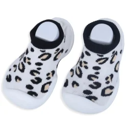 Baby Moo Leopard Print Rubber Comfortable Sole Slip-On Sock Shoes - White