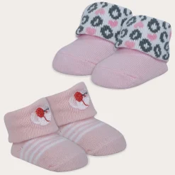 Baby Moo Leopard Printed Elegent Socks Booties Pack of 2 - Pink