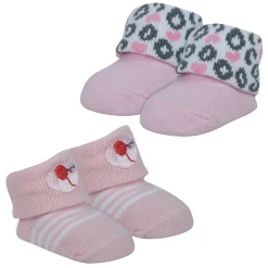 Baby Moo Leopard Printed Elegent Socks Booties Pack of 2 - Pink