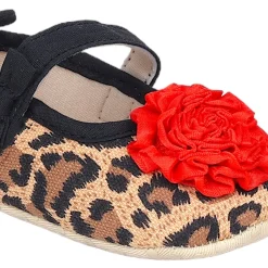 Baby Moo Leopard Printed Rose Applique Anti-Skid Ballerina Booties - Beige