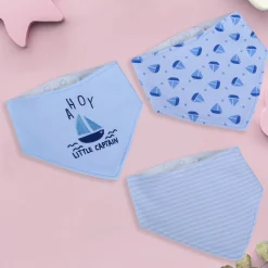 Baby Moo Liitle Ship Captain Cotton 3 Pack Bandana Bibs - White