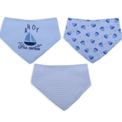 Baby Moo Liitle Ship Captain Cotton 3 Pack Bandana Bibs - White