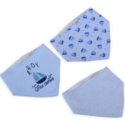 Baby Moo Liitle Ship Captain Cotton 3 Pack Bandana Bibs - White
