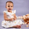 Baby Moo Lion And Zebra Flutter Sleeves Muslin Dress - White