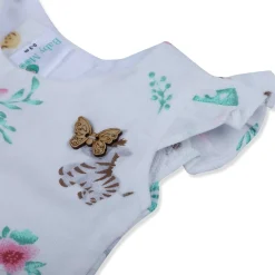 Baby Moo Lion And Zebra Flutter Sleeves Muslin Dress - White