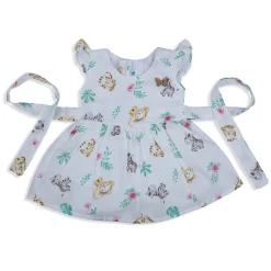 Baby Moo Lion And Zebra Flutter Sleeves Muslin Dress - White