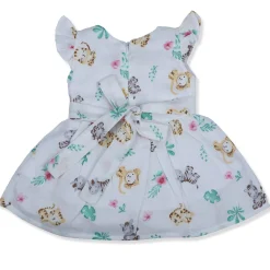 Baby Moo Lion And Zebra Flutter Sleeves Muslin Dress - White