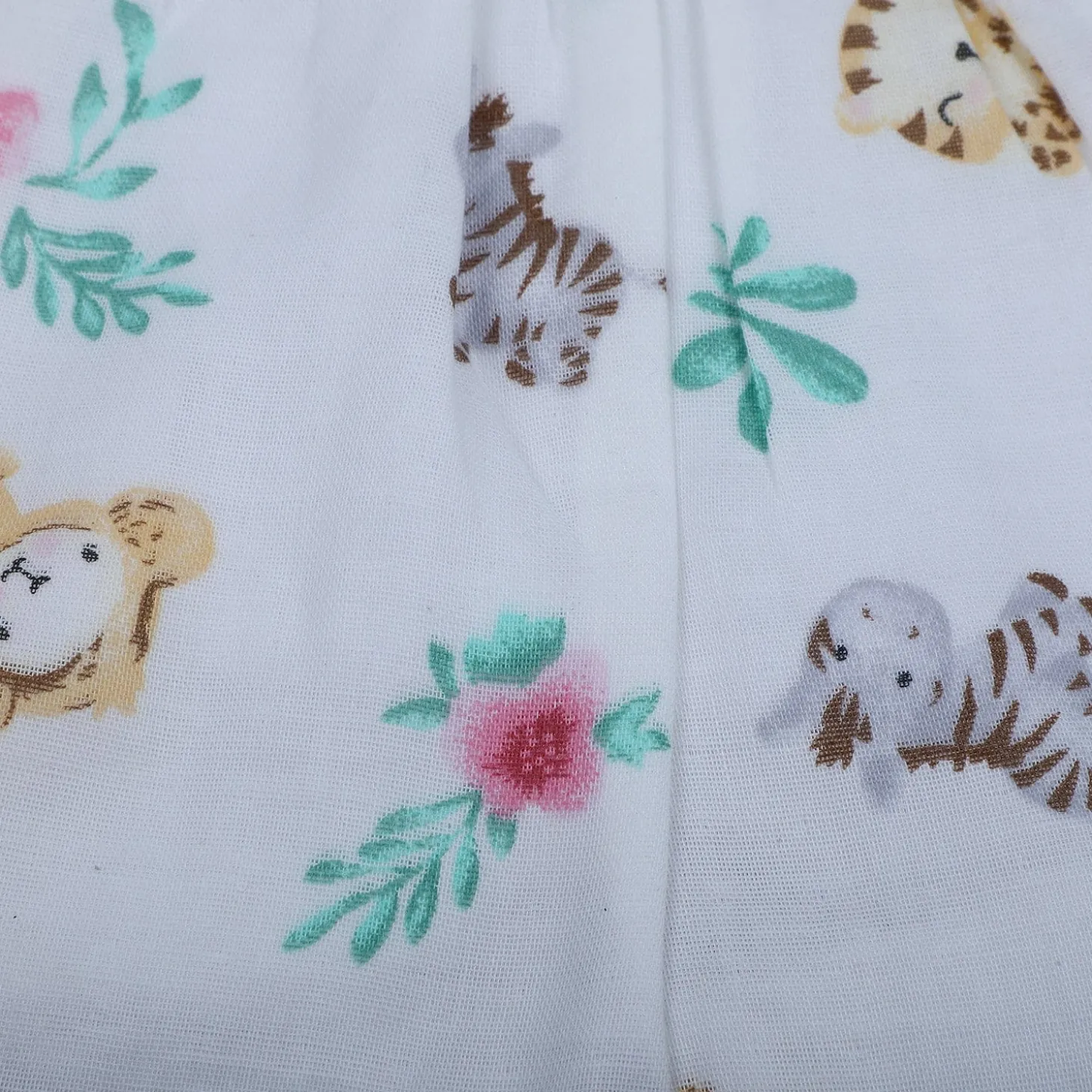 Baby Moo Lion And Zebra Flutter Sleeves Muslin Dress - White
